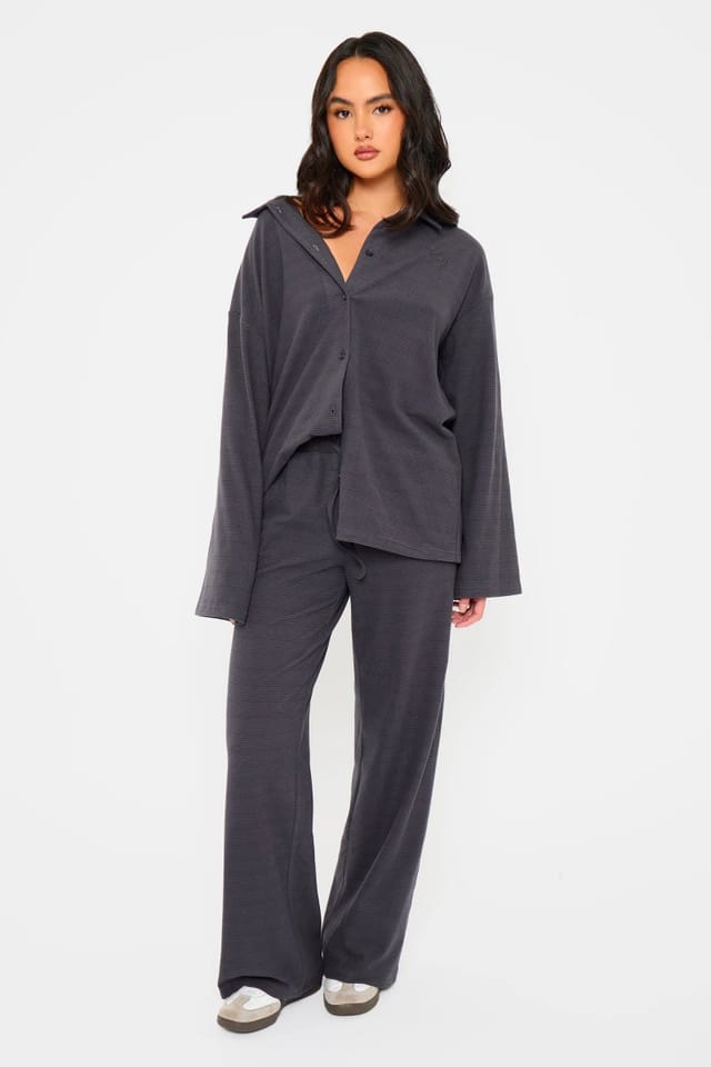 Kaiia Kaiia Striped Fleece Button Down Shirt Navy & Black - 3