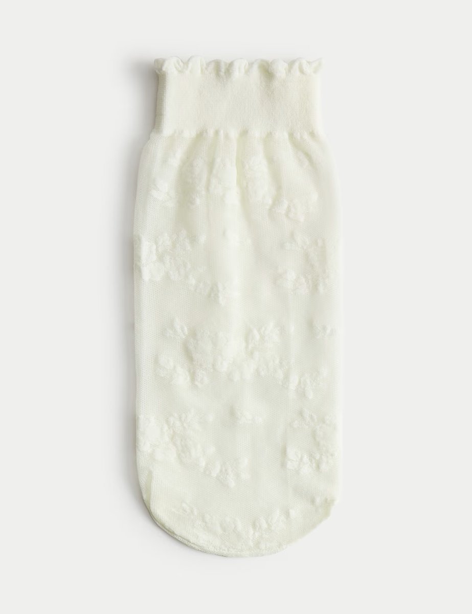 Marks & Spencer M&S Floral Lace Ankle High Socks Ivory - 2