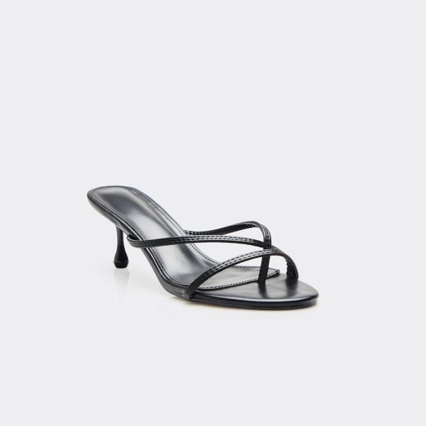 EGO Jayda Strappy Thong Kitten Heel In Black Faux Leather, Women's Size UK 3 - 2