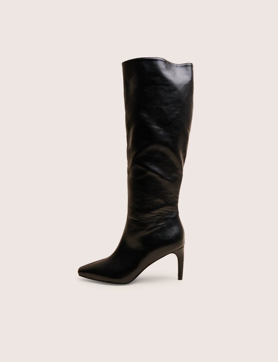 Public Desire Jenny Black Curved Heel Knee High Boots
