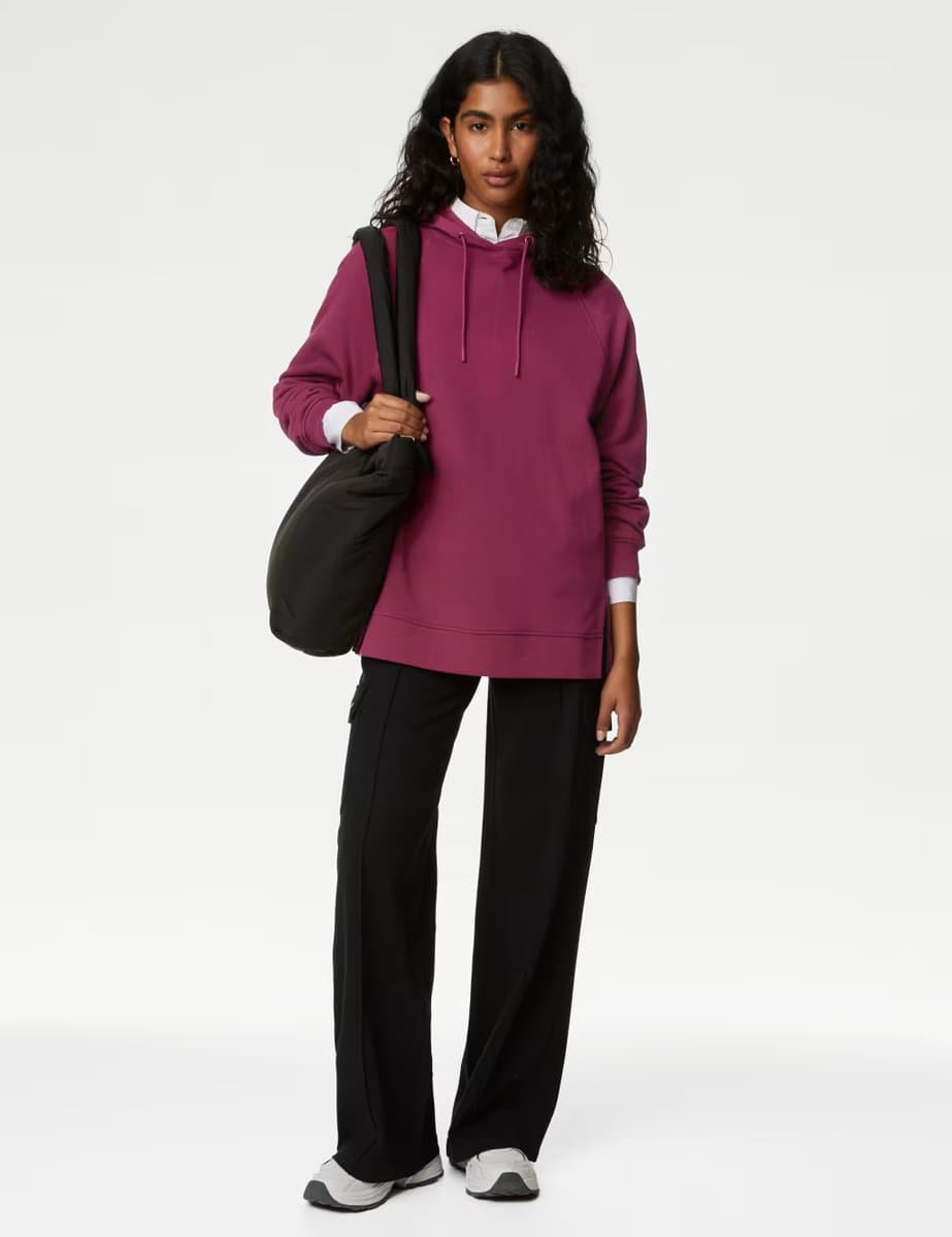 Marks & Spencer M&S Pure Cotton Longline Hoodie Dark Magenta