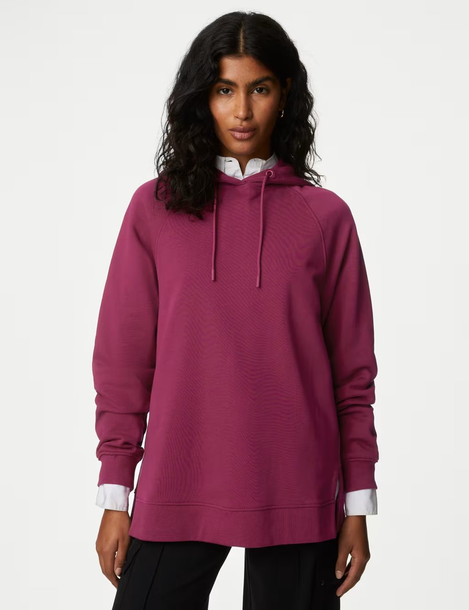Marks & Spencer M&S Pure Cotton Longline Hoodie Dark Magenta - 3