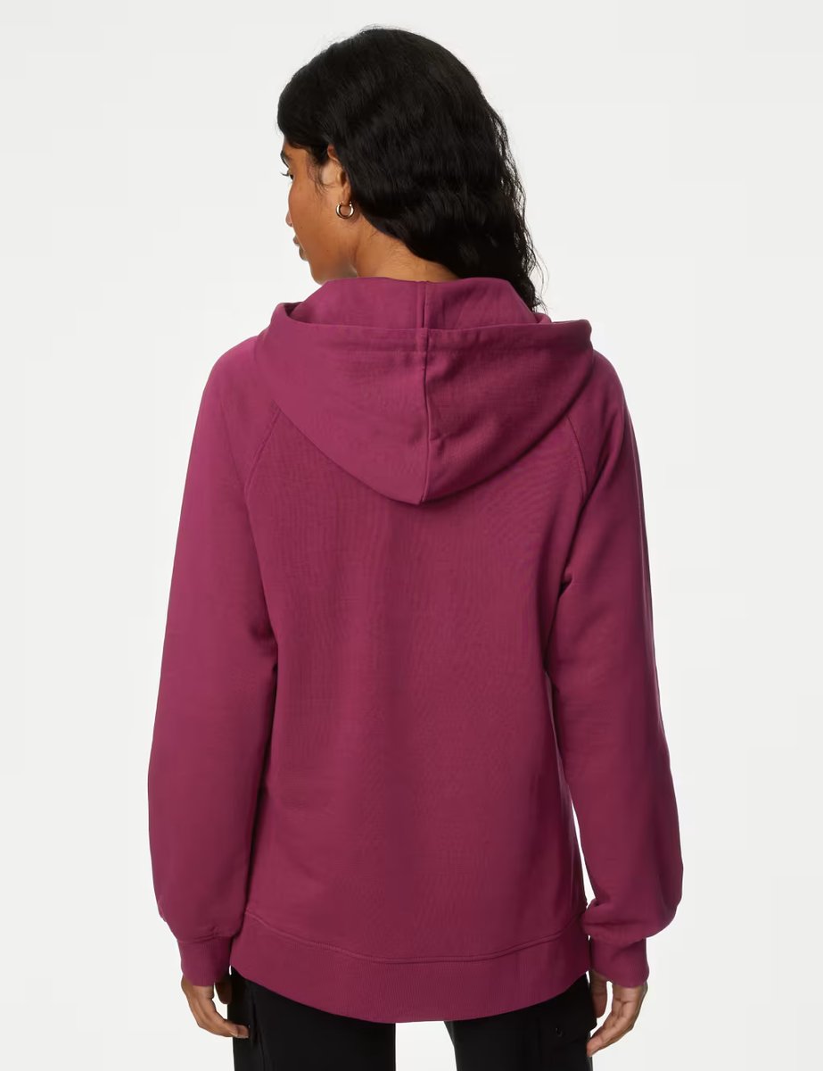 Marks & Spencer M&S Pure Cotton Longline Hoodie Dark Magenta - 4