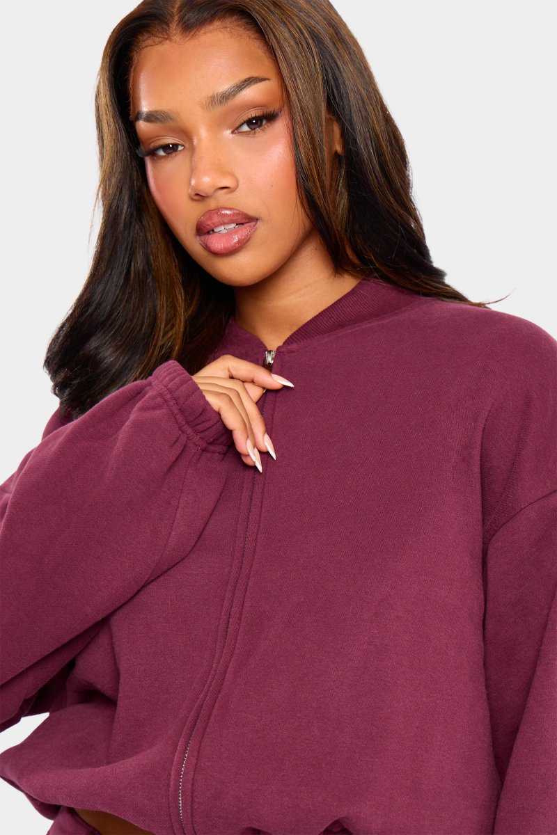 Kaiia Kaiia Zip Through Bomber Style Sweatshirt Dark Cherry - 2