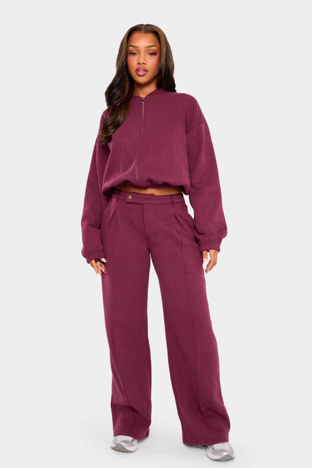 Kaiia Kaiia Zip Through Bomber Style Sweatshirt Dark Cherry - 3