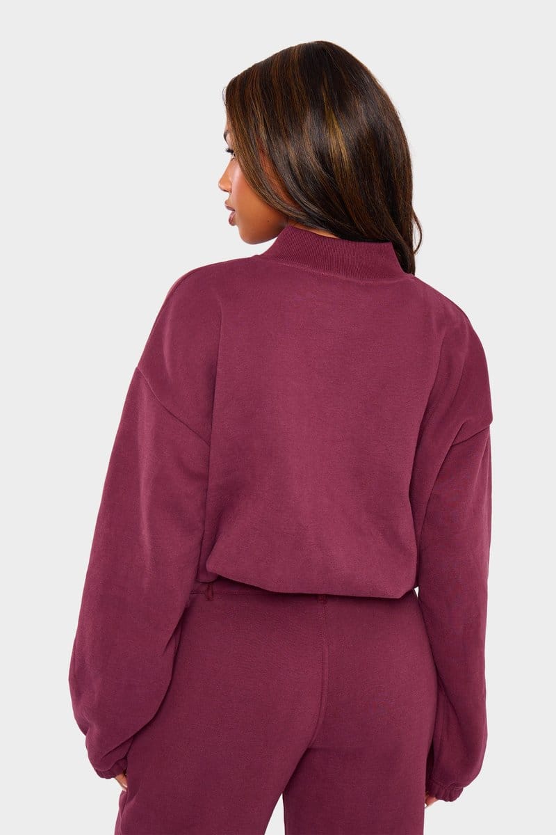 Kaiia Kaiia Zip Through Bomber Style Sweatshirt Dark Cherry - 4