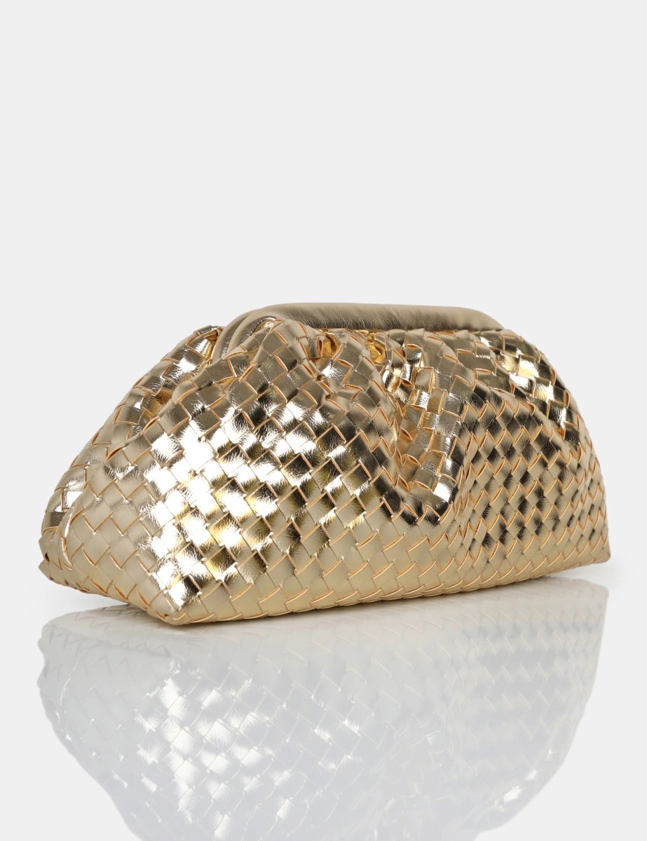 Public Desire The Project Metallic Gold Weave Clutch Bag - 2