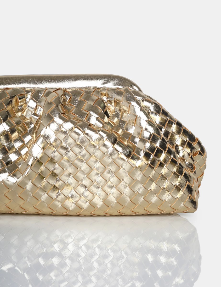 Public Desire The Project Metallic Gold Weave Clutch Bag - 3