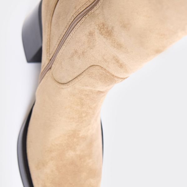 EGO Stun Block Heel Knee High Boot In Beige Faux Suede, Women's Size UK 3 - 2