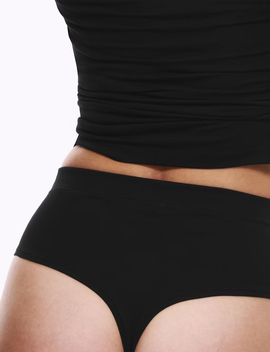 Marks & Spencer M&S 3pk Cotton Rich High Waisted Stoma Thongs Black - 3