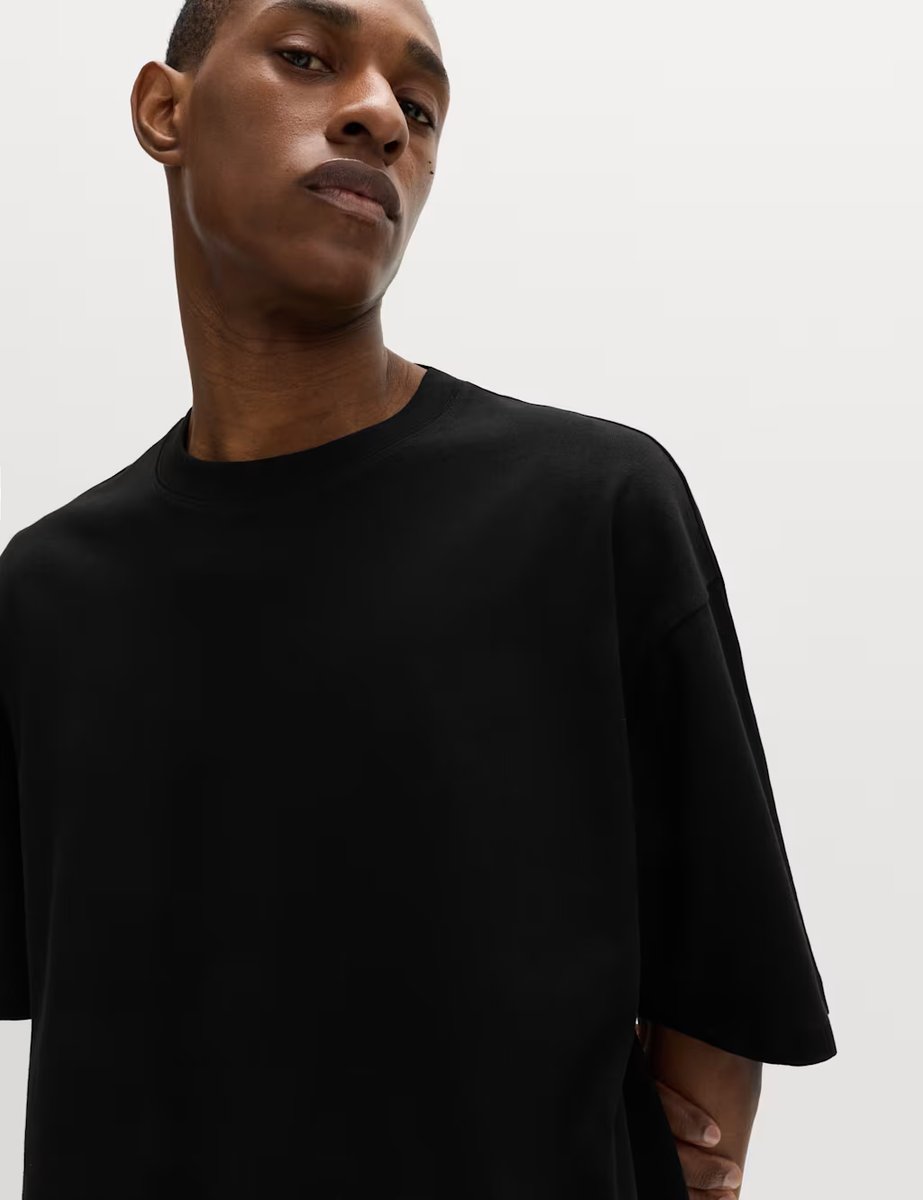 Marks & Spencer M&S Pure Cotton Oversized Midweight T-Shirt Black - 2