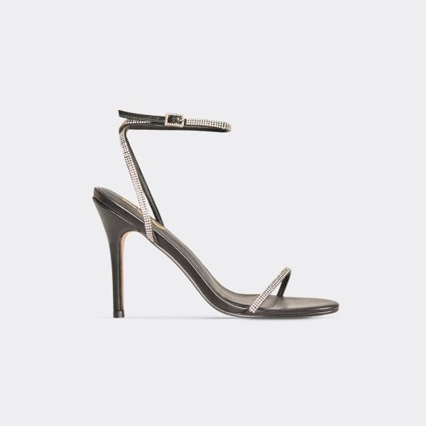 EGO Second-Date Diamante Ankle Strap Stiletto Heel In Black Faux Leather, Women's Size UK 3 - 2