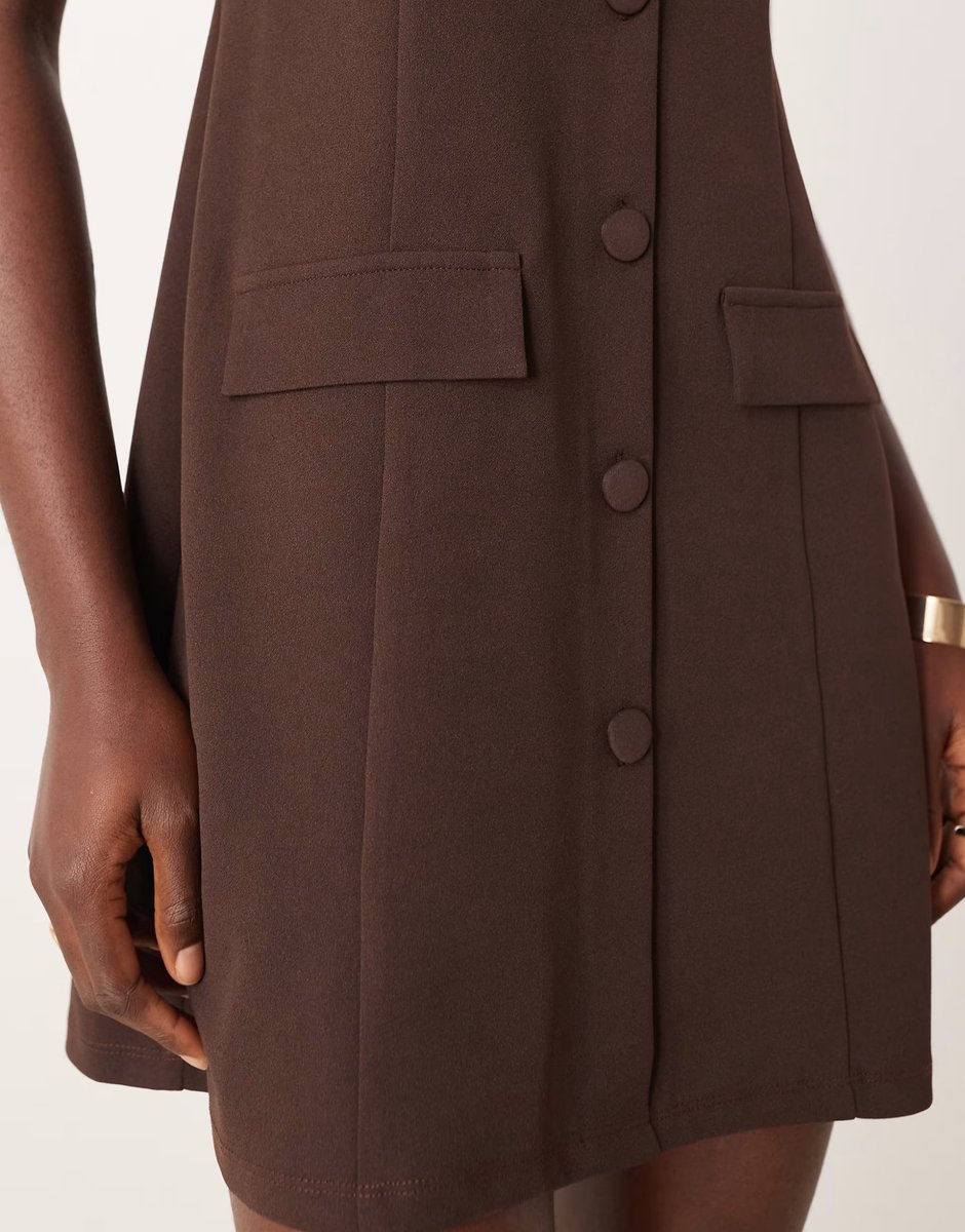 ASOS ASOS DESIGN sleeveless button down waistcoat mini dress in chocolate - 4