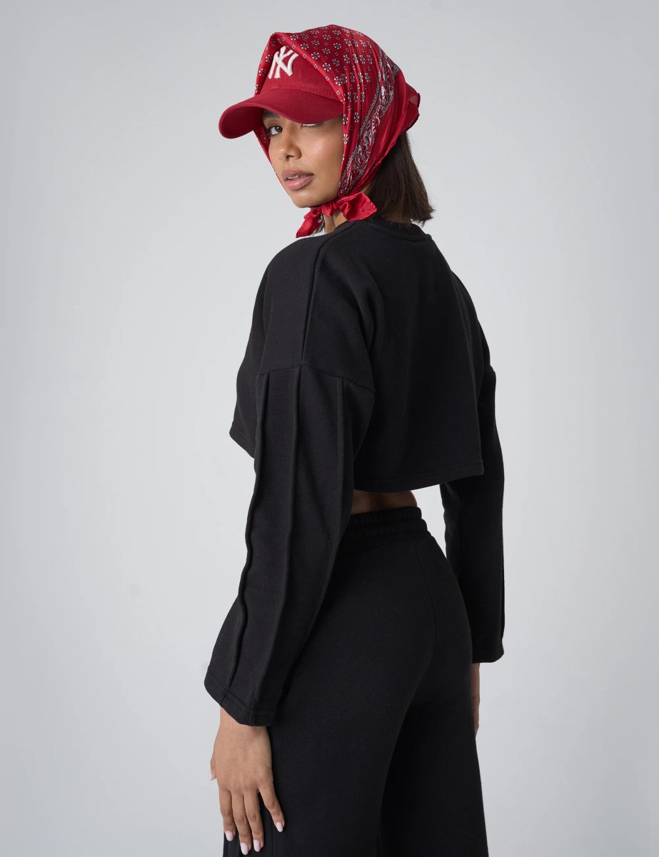 Public Desire Seam Detail Oversized Crop Sweatshirt Black - 2