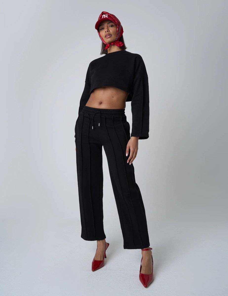 Public Desire Seam Detail Oversized Crop Sweatshirt Black - 3