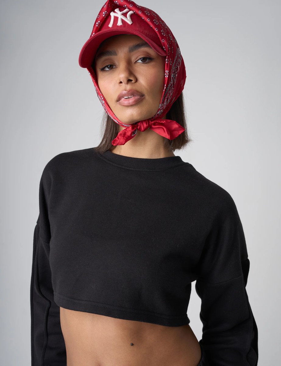 Public Desire Seam Detail Oversized Crop Sweatshirt Black - 4