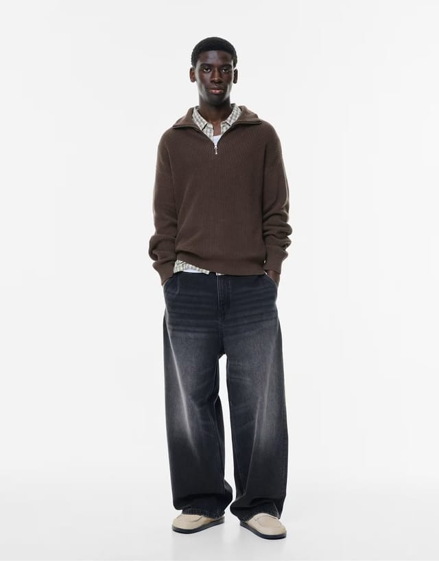 ASOS Pull&Bear Quarter-zip sweater in brown - 2