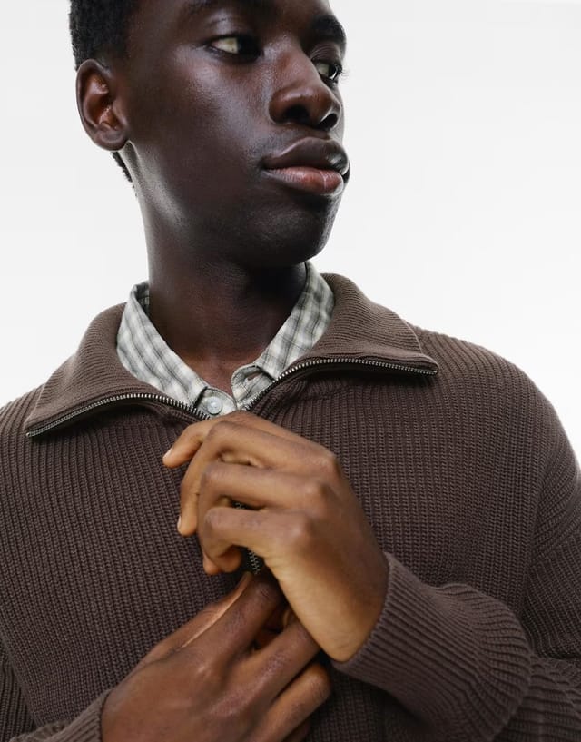 ASOS Pull&Bear Quarter-zip sweater in brown - 3