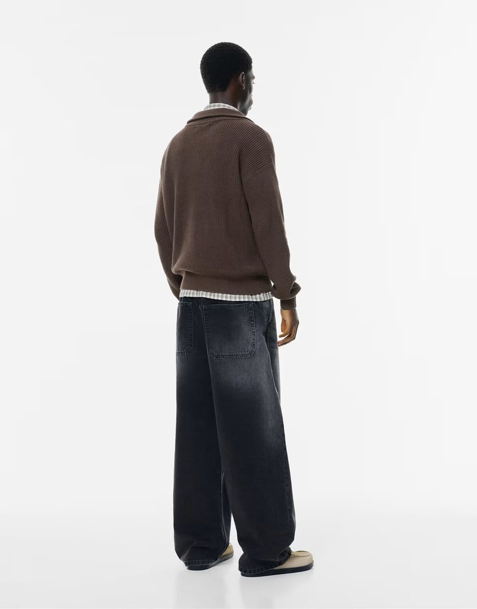 ASOS Pull&Bear Quarter-zip sweater in brown - 4