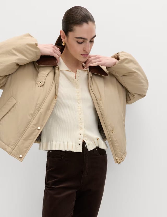 Marks & Spencer M&S Ribbed Frill Detail Collared Cardigan Vanilla - 3