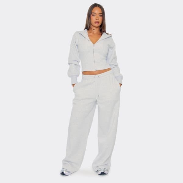 EGO Drawstring Wide Leg Joggers In Light Grey Marl, Women's Size UK 6