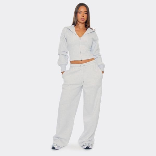 EGO Drawstring Wide Leg Joggers In Light Grey Marl, Women's Size UK 6 - 1