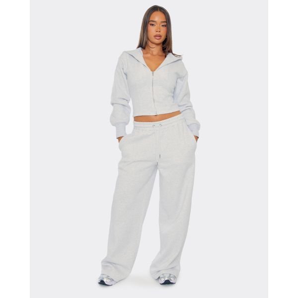 EGO Drawstring Wide Leg Joggers In Light Grey Marl, Women's Size UK 6 - 2