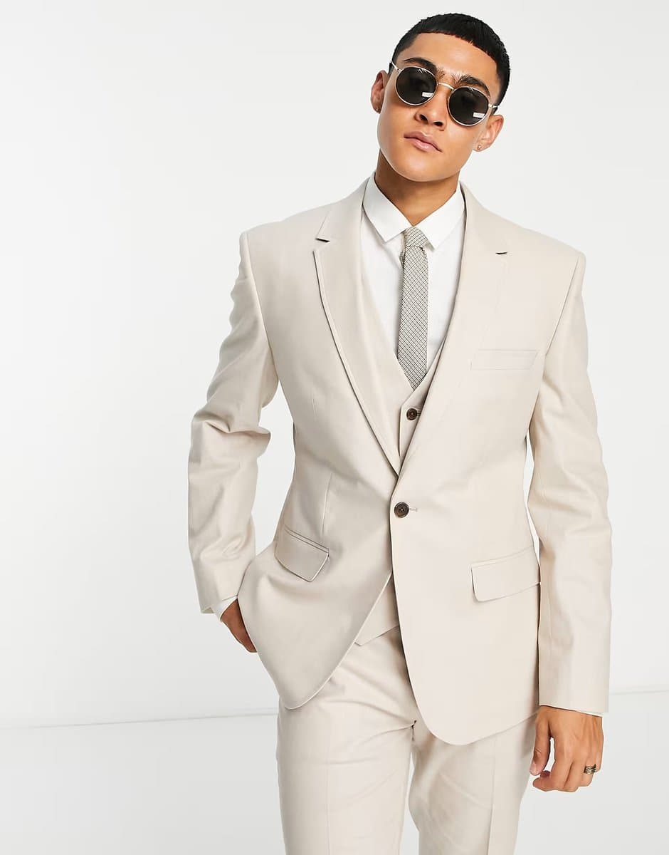 ASOS ASOS DESIGN slim linen mix suit jacket in stone