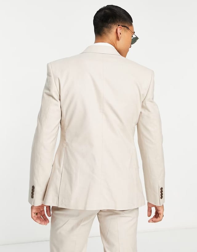 ASOS ASOS DESIGN slim linen mix suit jacket in stone - 2