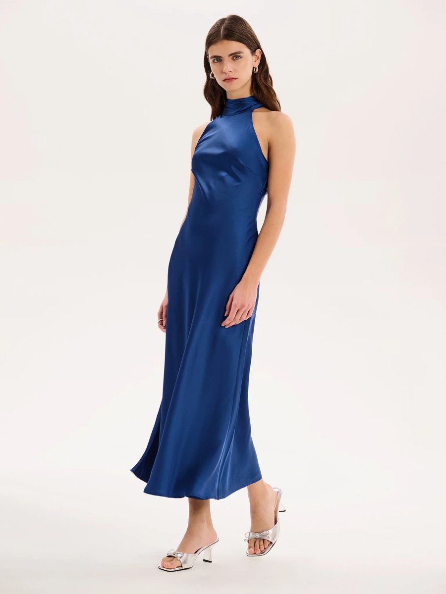 OMNES Seychelles Drape Back Detail Dress in Navy - 3