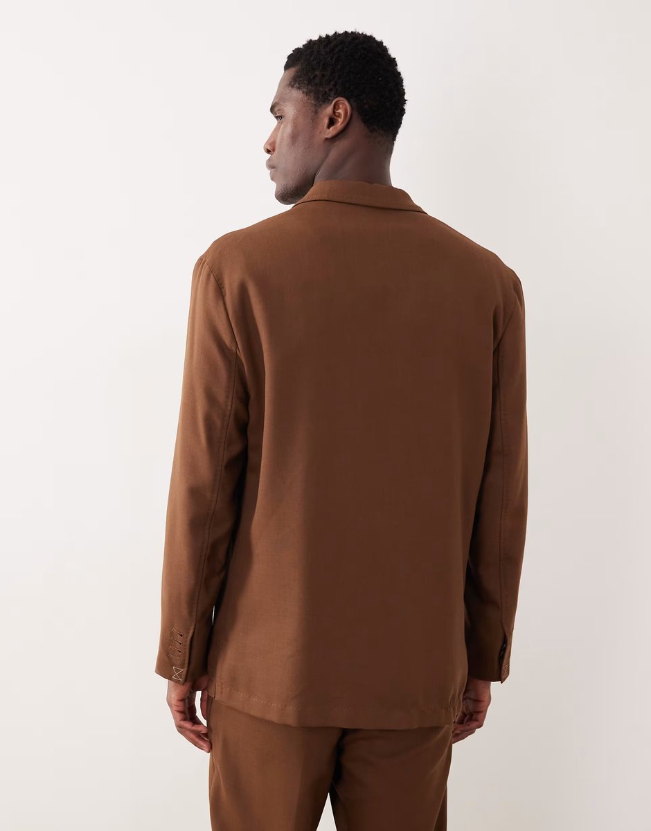 ASOS Mango Bergamo premium wool mix tailored suite blazer co-ord in brown - 3