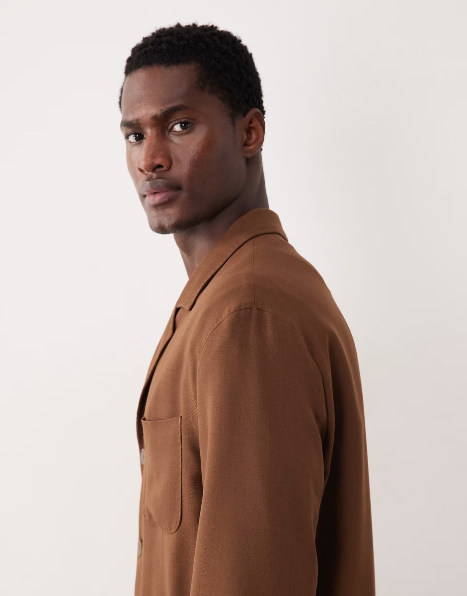 ASOS Mango Bergamo premium wool mix tailored suite blazer co-ord in brown - 4