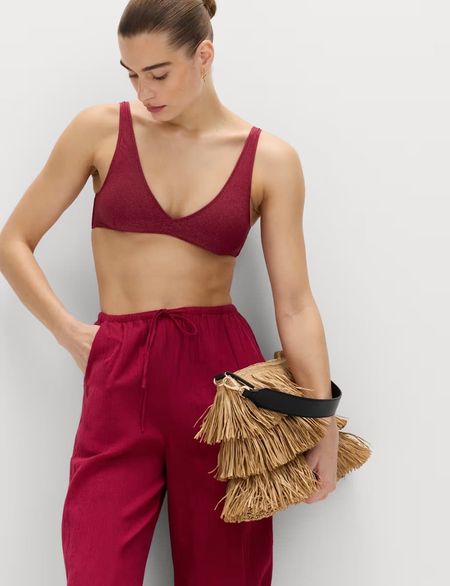 Marks & Spencer M&S Glitter V-Neck Bikini Top in Raspberry