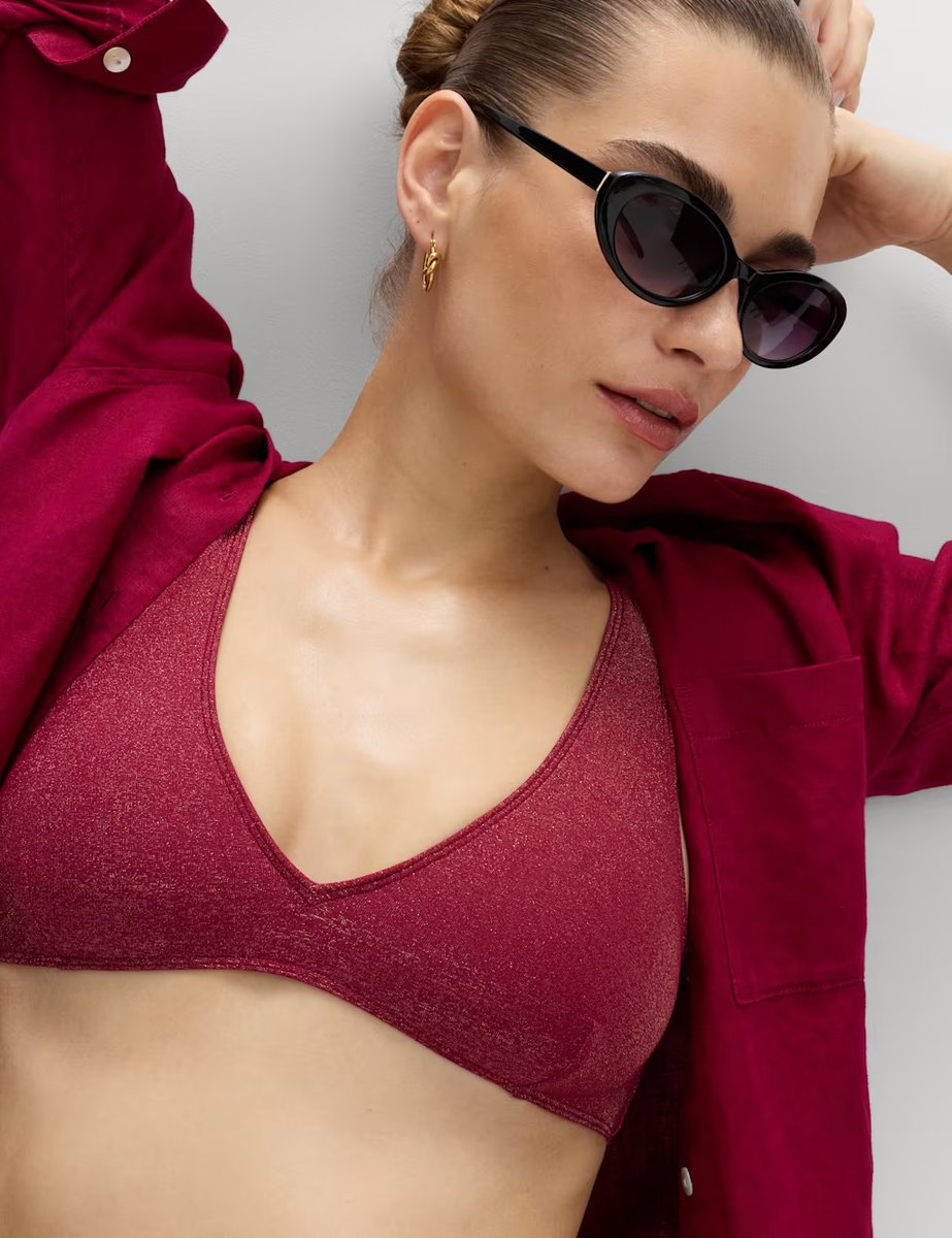 Marks & Spencer M&S Glitter V-Neck Bikini Top Raspberry - 2