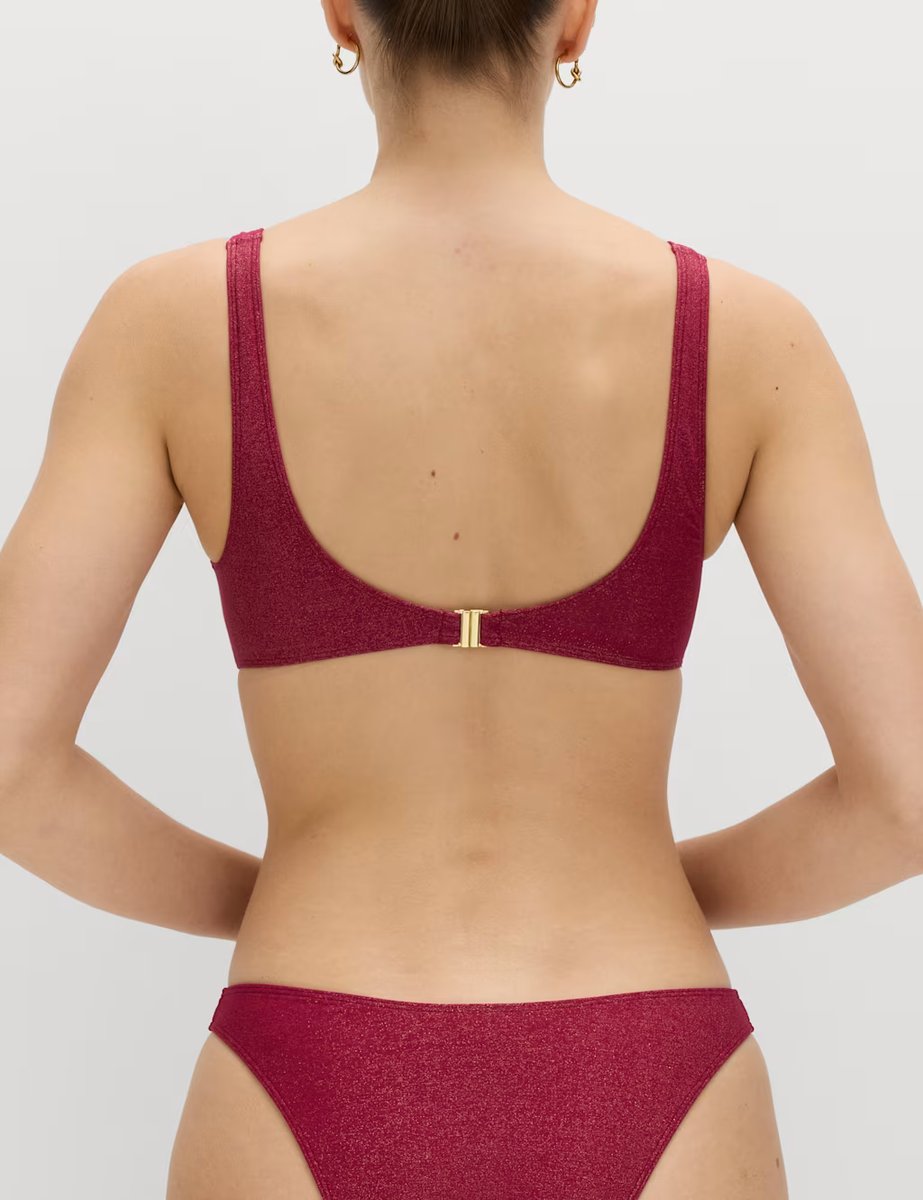 Marks & Spencer M&S Glitter V-Neck Bikini Top Raspberry - 3