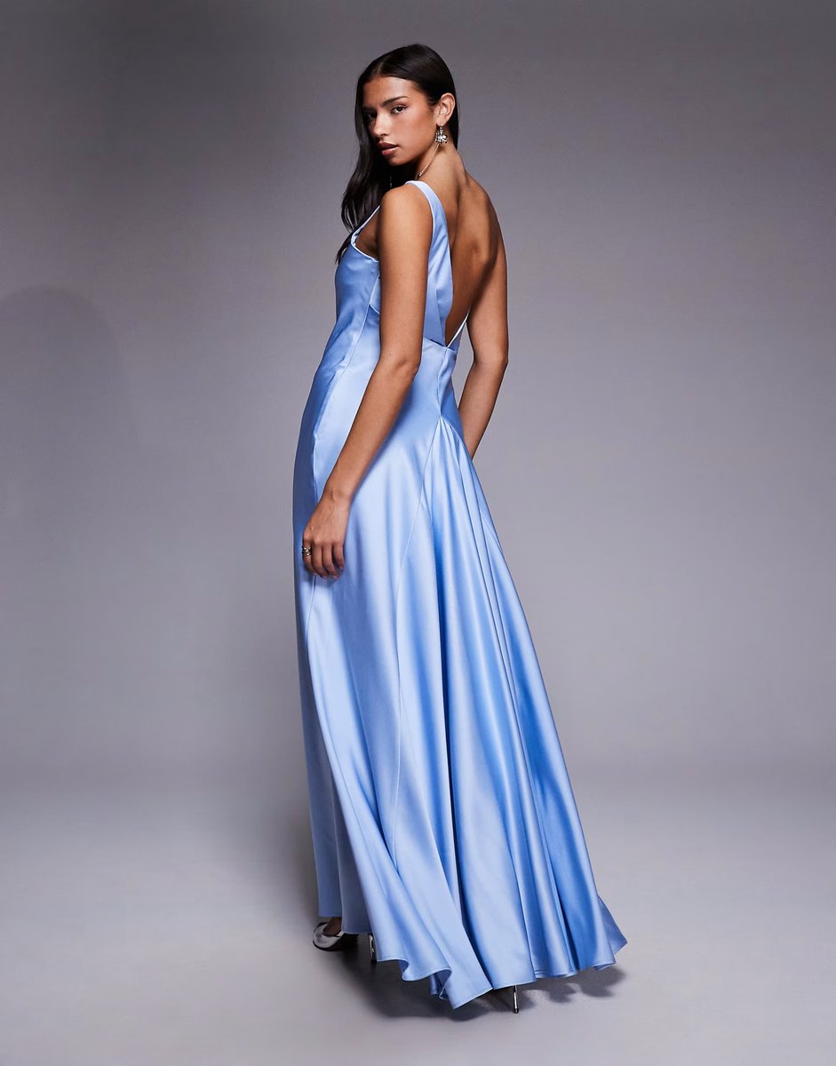 ASOS Jarlo Gwen satin one shoulder full skirt maxi dress in blue - 4