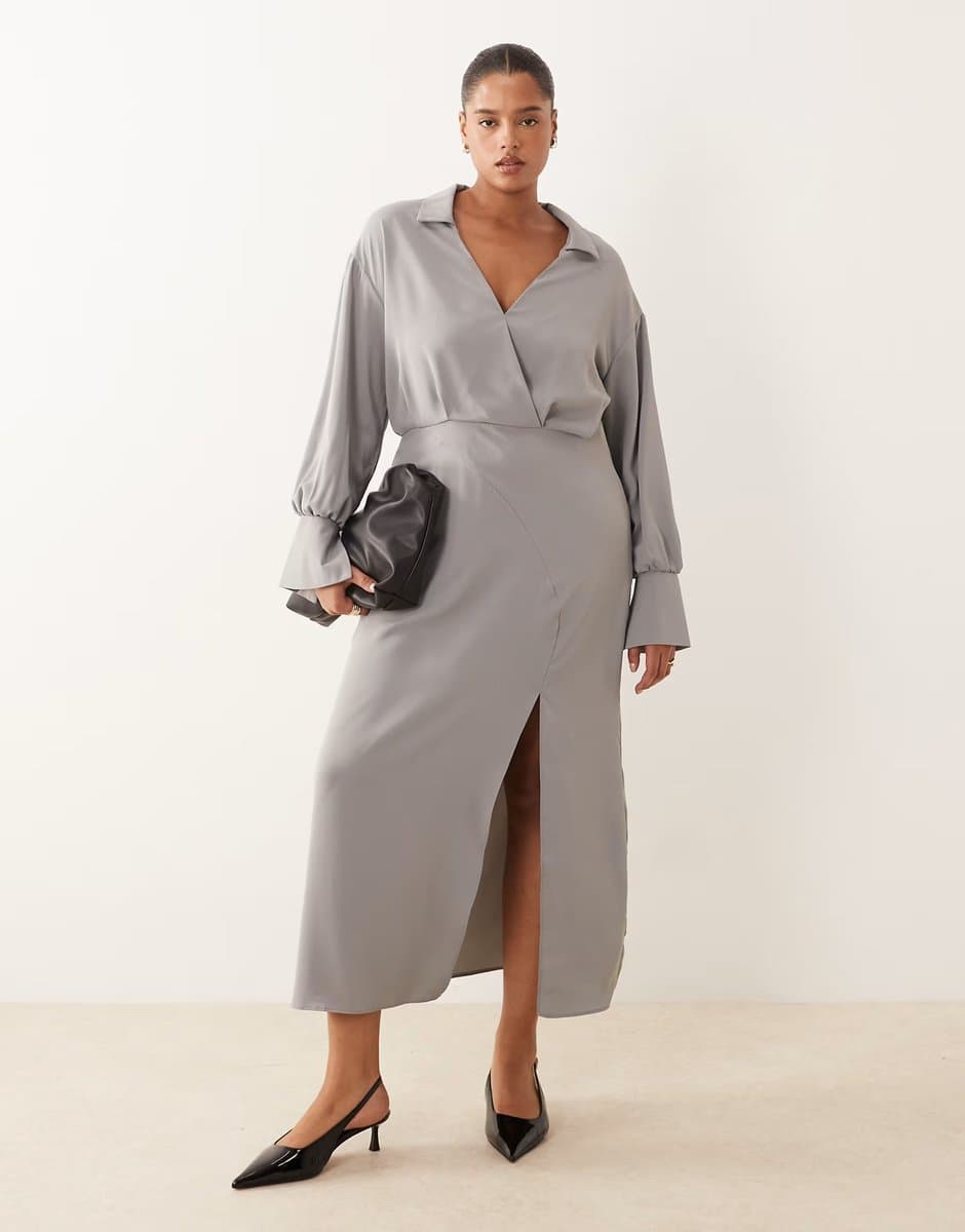 ASOS ASOS Curve Draped Shirt Midi Skirt in Grey