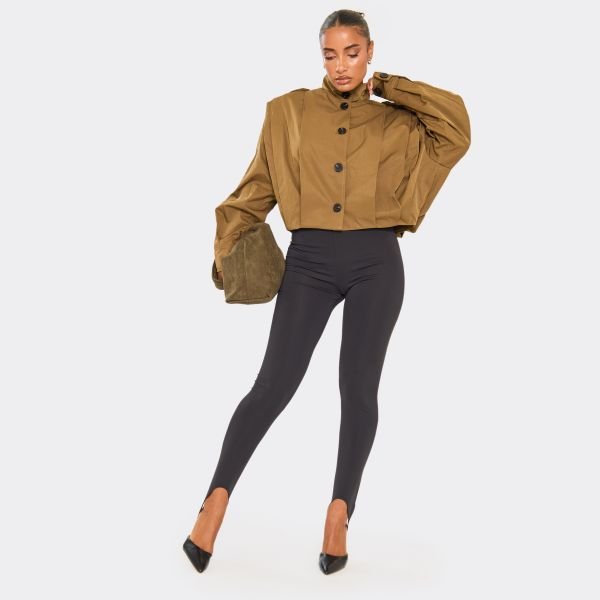 EGO High Neck Seam Detail Trench Jacket In Brown, Women's Size UK 6 - 2