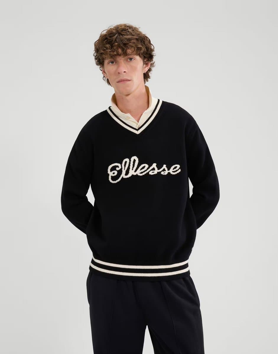 ASOS ellesse Giocios long sleeve knit sweater in black