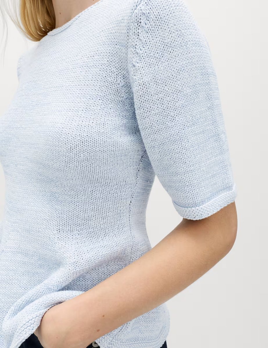 Marks & Spencer M&S Cotton-Rich Peplum Knitted Top Faded Blue - 2