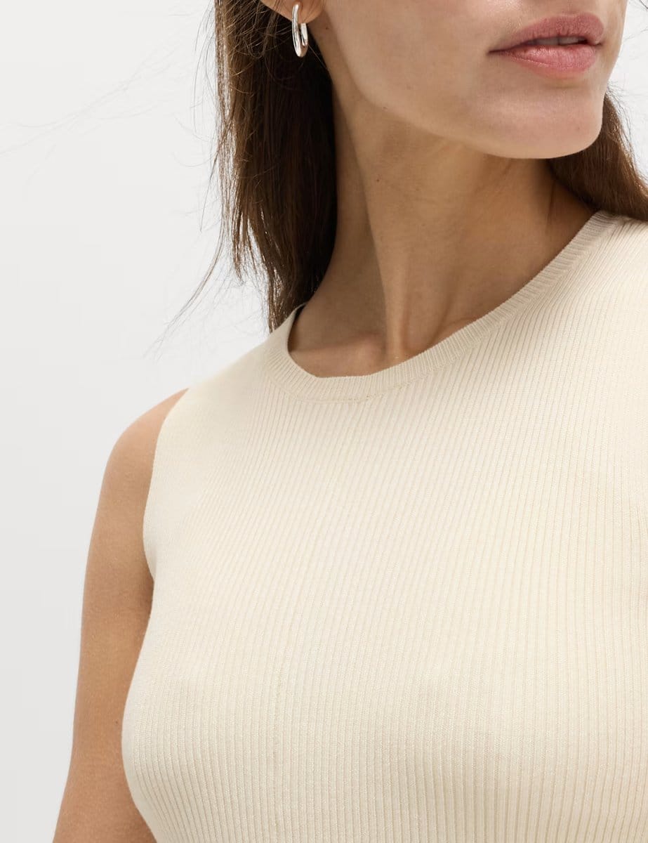 Marks & Spencer M&S Ribbed Peplum Knitted Vest Vanilla - 3