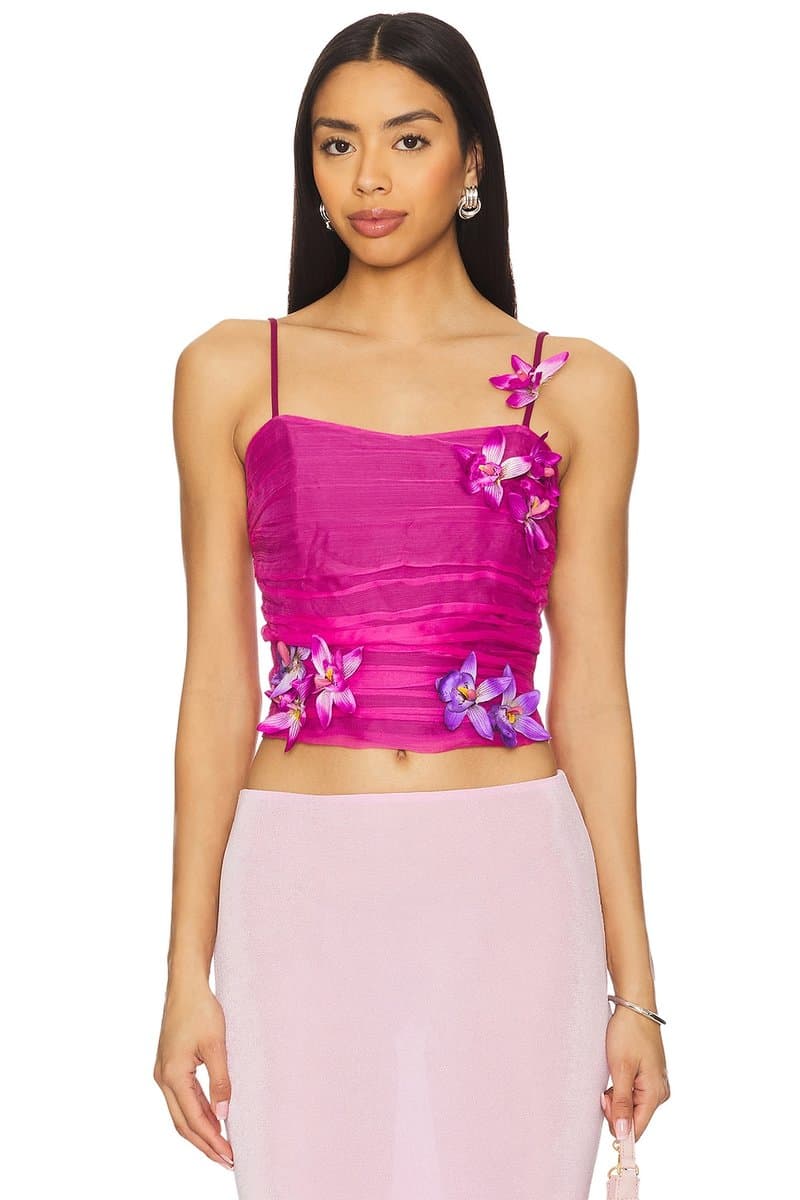 revolve Revolve Jolie Corset Top with Floral Detail in Fuchsia