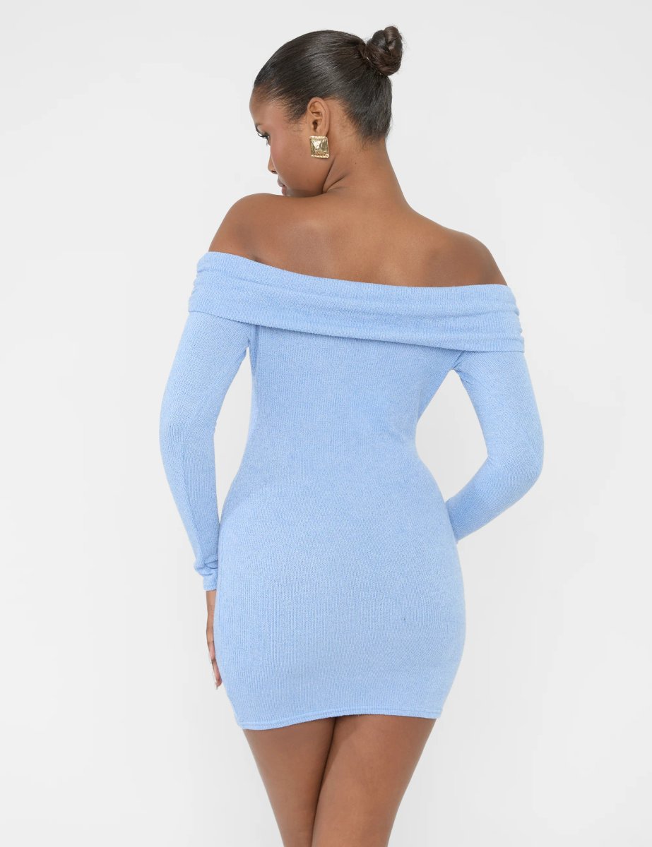 Public Desire Long Sleeve Off The Shoulder Bardot Mini Dress Blue - 2