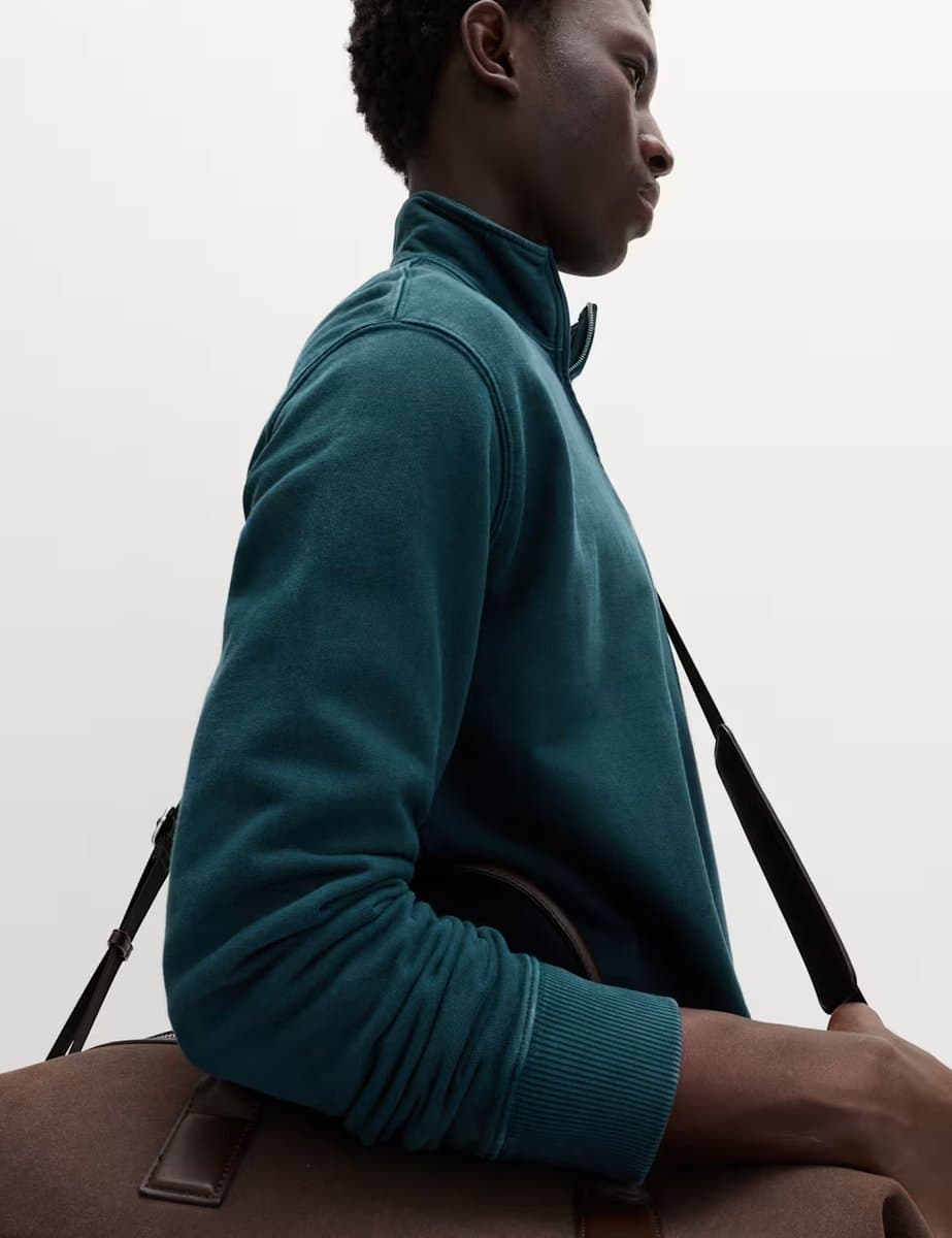 Marks & Spencer M&S Warm Funnel Neck Half Zip Sweatshirt in Dark Petrol