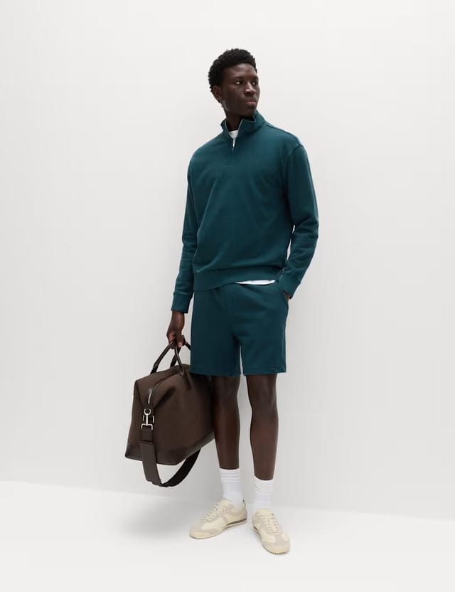 Marks & Spencer M&S Pure Cotton Garment Dye Half Zip Sweatshirt Dark Petrol - 2