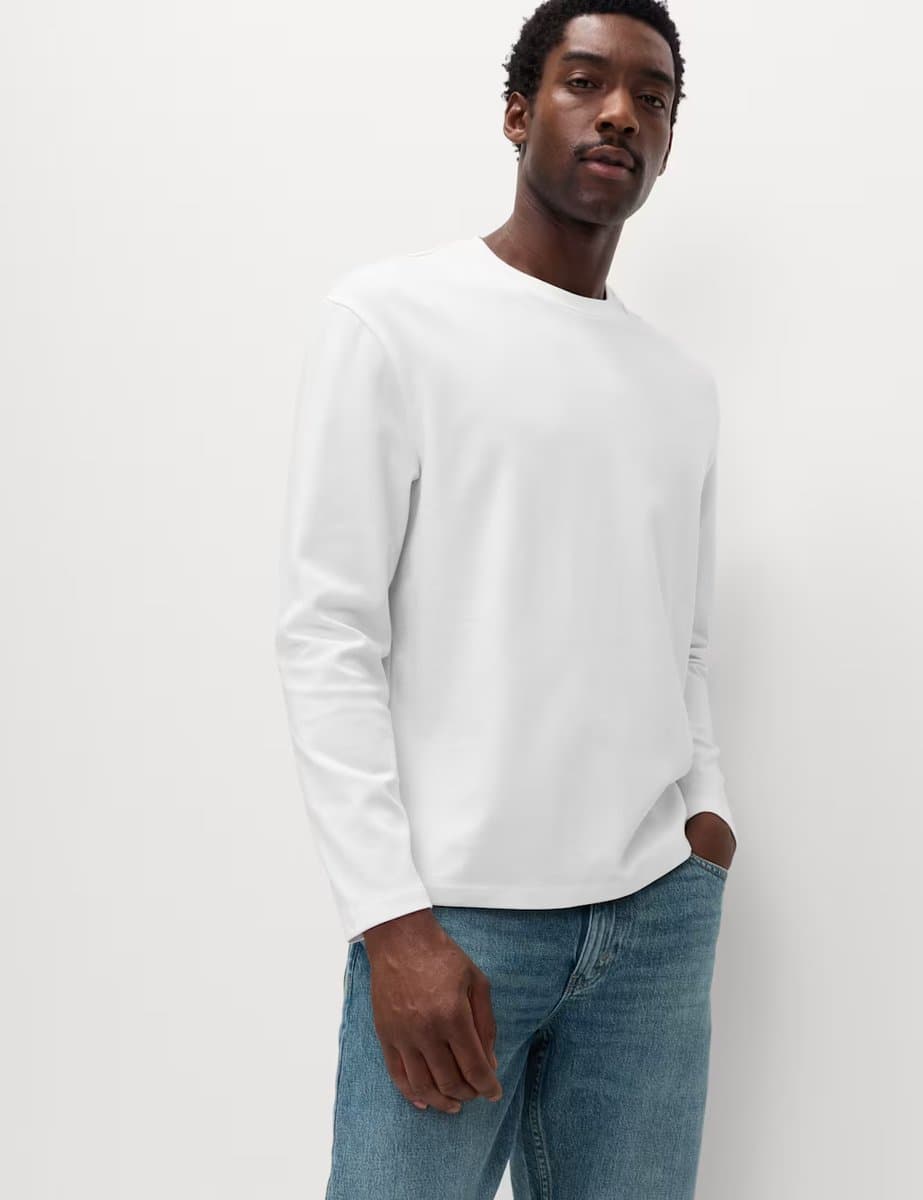 Marks & Spencer M&S Comfortable Long Sleeve T-Shirt in White