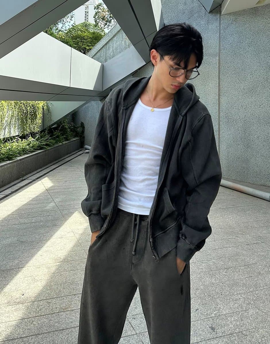 ASOS Bershka Cropped boxy fit zip-up sweatshirt in black&white