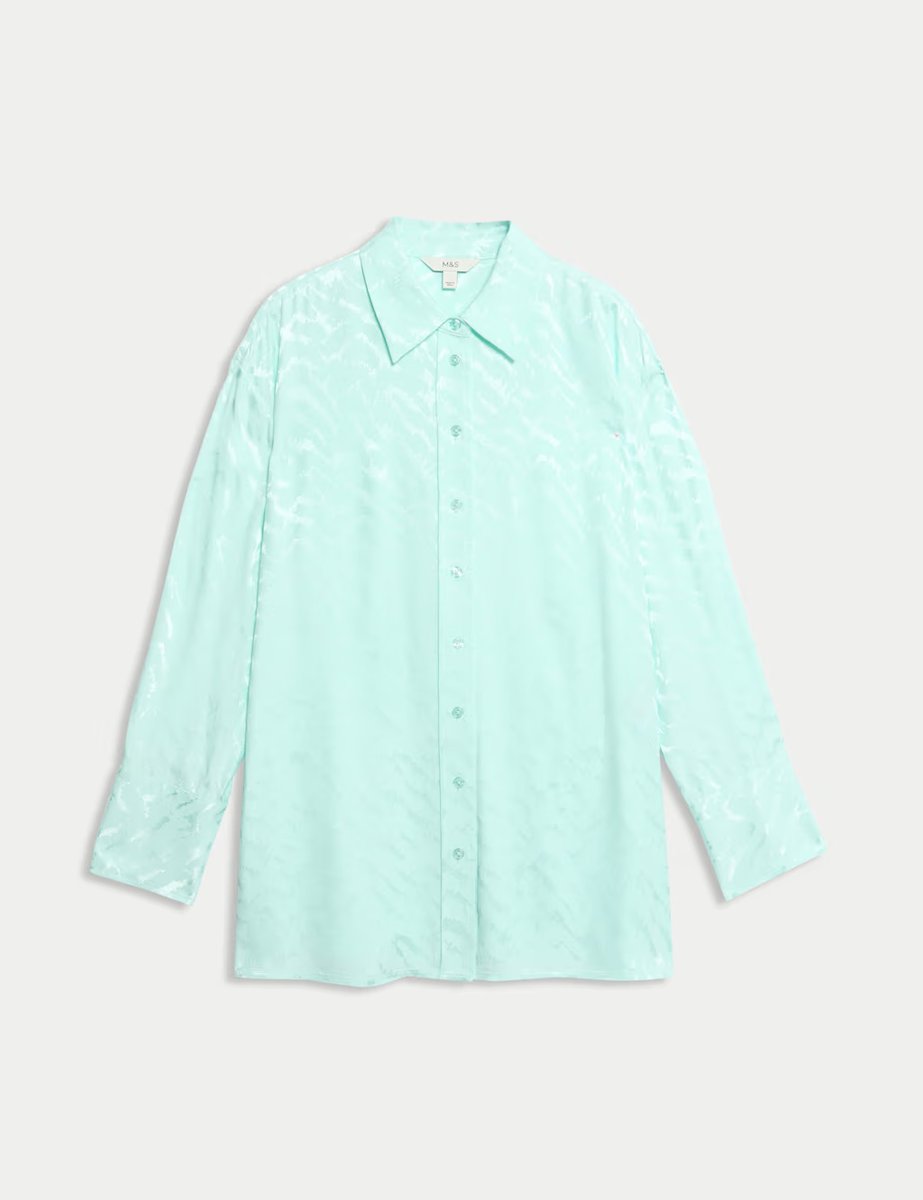 Marks & Spencer M&S Jacquard Collared Shirt Light Aqua - 2