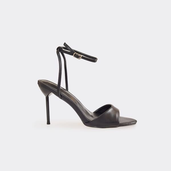 EGO Connection Peep Toe Ankle Strap Stiletto Heel In Black Faux Leather, Women's Size UK 4 - 1