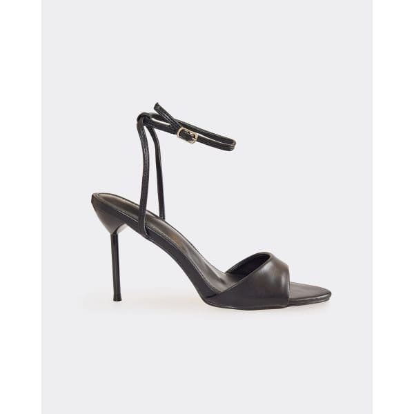 EGO Connection Peep Toe Ankle Strap Stiletto Heel In Black Faux Leather, Women's Size UK 4 - 2